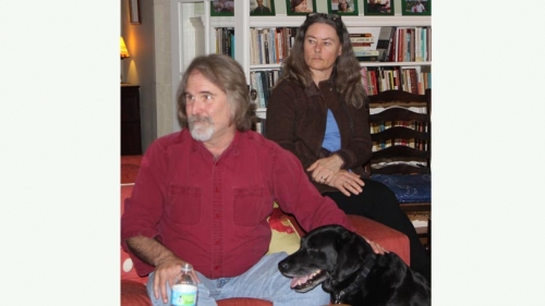 Dave Montgomery, his wife Anne Bikle and their black lab Loki at the recent grad lunch