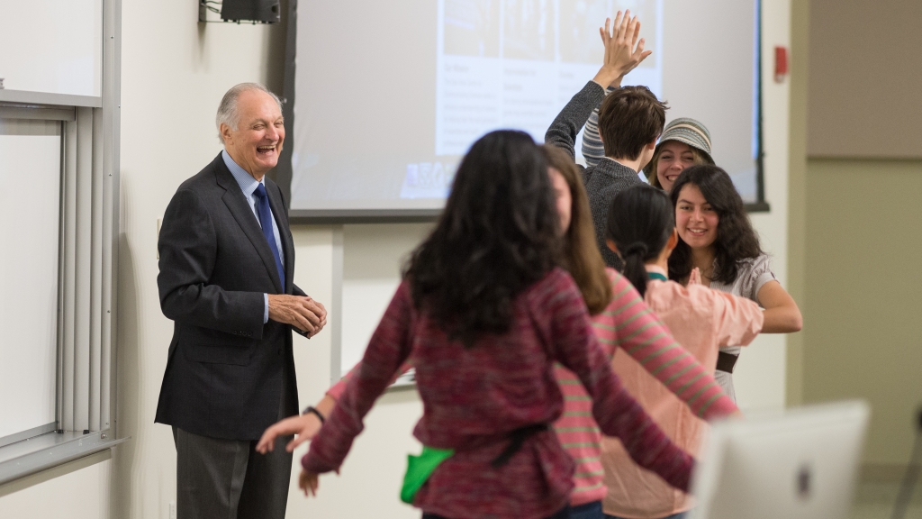Alan Alda and students